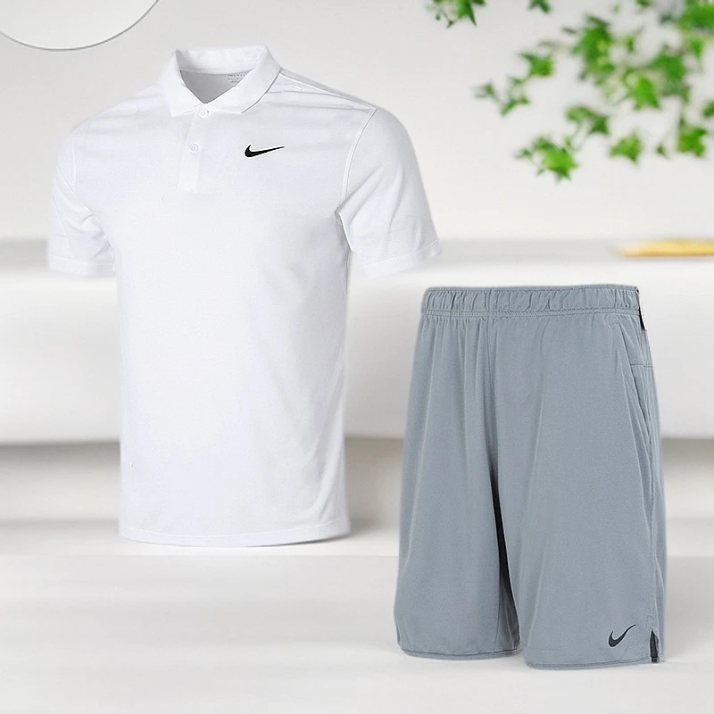 【流光风】NIKE耐克运动套装男装翻领短袖POLO衫休闲宽松针织短裤