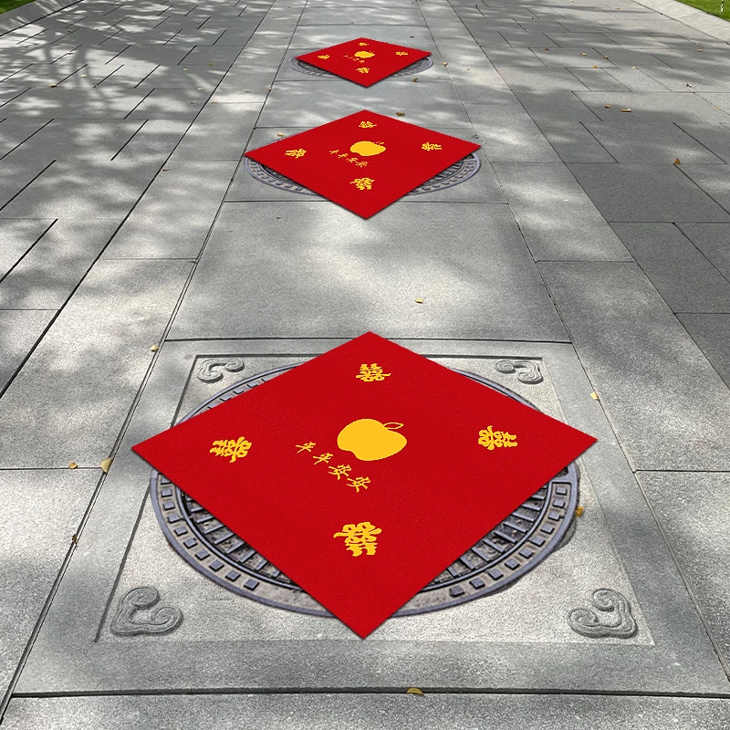 结婚用品井盖布红纸遮压喜字无纺布婚庆红布道具井盖喜字红布婚礼