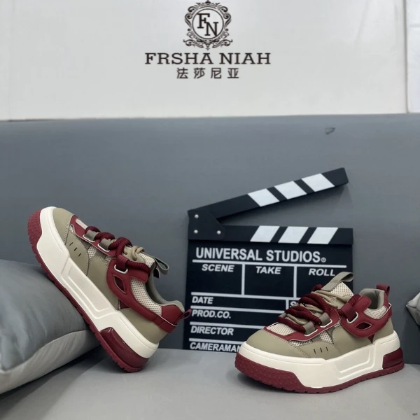 法莎尼亚男鞋厚底增高运动板鞋秋季新款透气皮面时尚潮流百搭鞋子