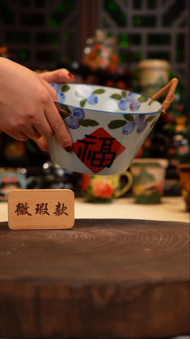 油画  手绘釉下彩碗微瑕