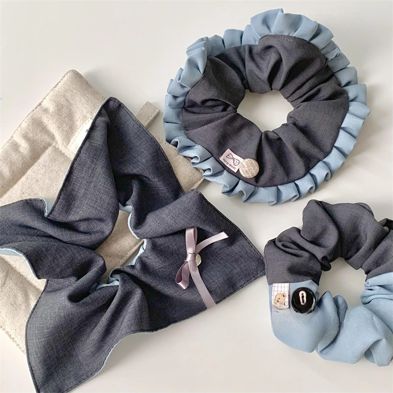 韩系小清新拼接大肠方巾发圈高颜值气质高级感简约百搭小众发饰