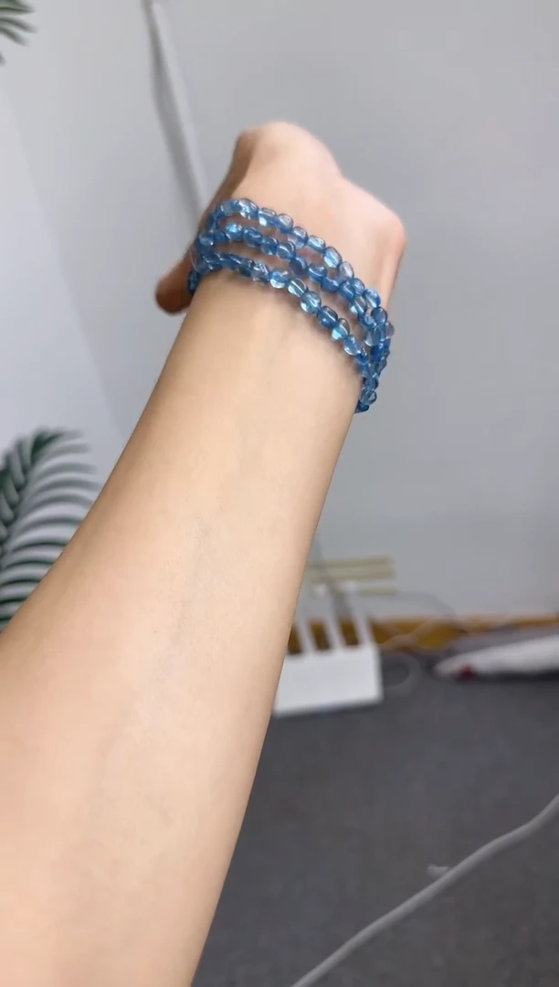 海蓝宝石手链未镶嵌超级圣玛丽亚蓝海蓝宝随形三圈