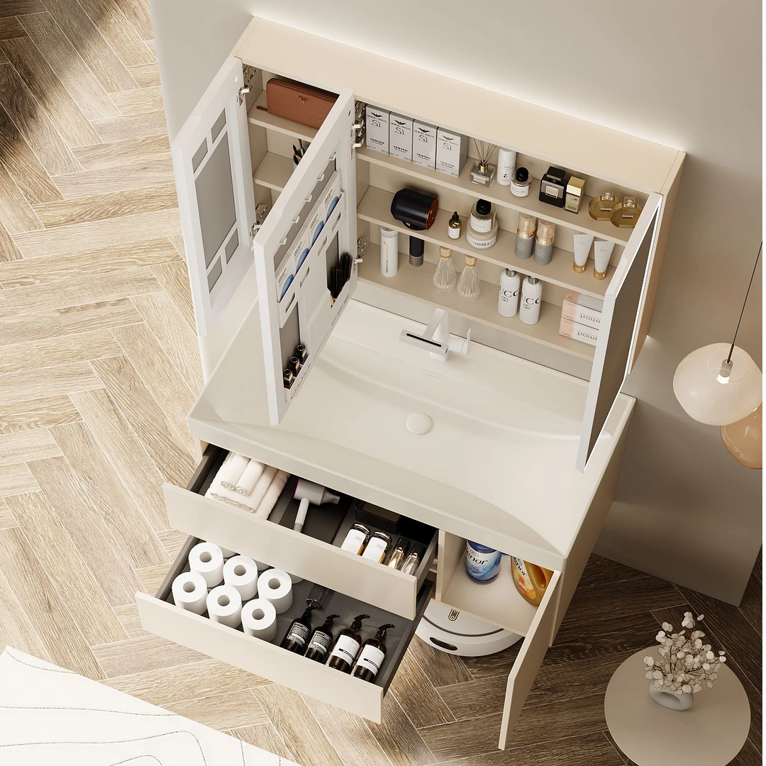 【海洋鎏金石盆】海尔新款奶油风浴室柜卫生间洗脸盆洗手盆柜卫浴