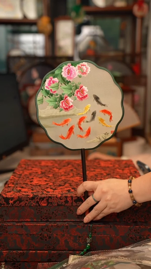 扇子团扇 绣花双面非遗