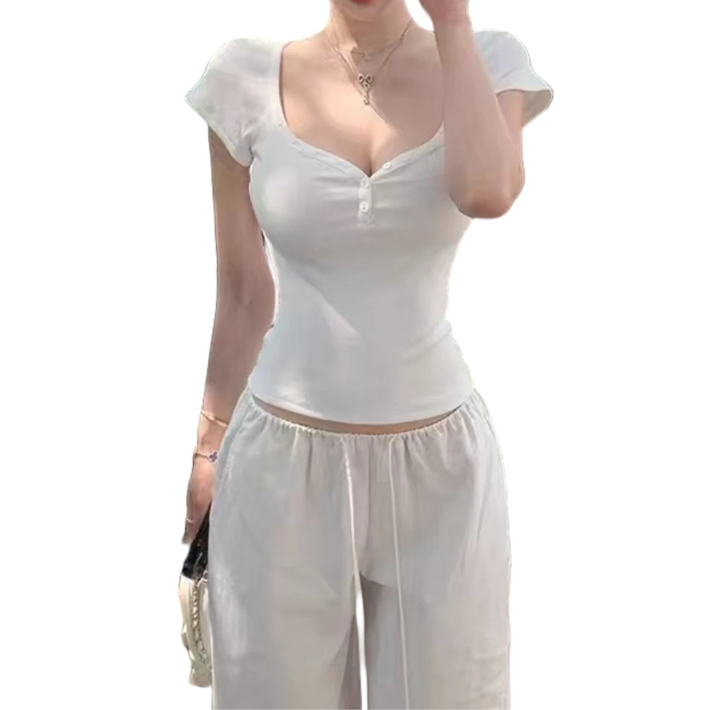 大宝家【樱桃爆珠】修身显瘦短袖t恤女小个子纯欲风短款百搭上衣