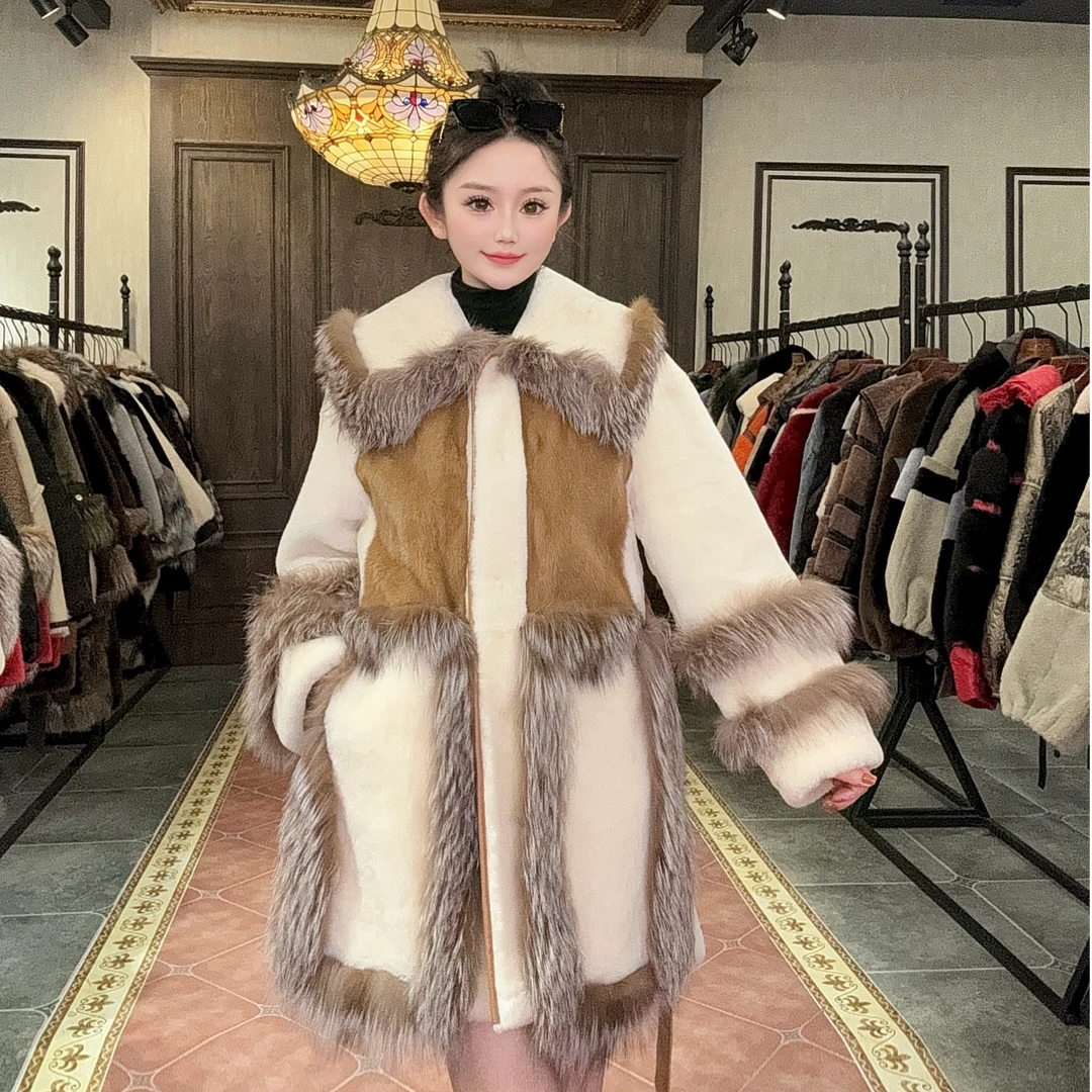 【DCP•Flagship store】82151-B 新款水貂狐狸毛皮毛一体女装外套