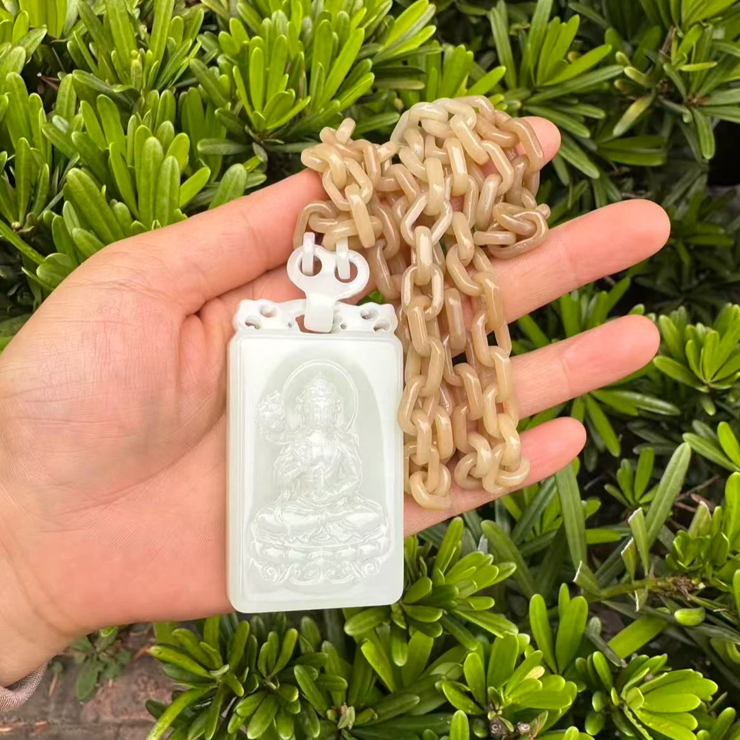 和田玉羊脂白玉观音且末老熟料老油料138克