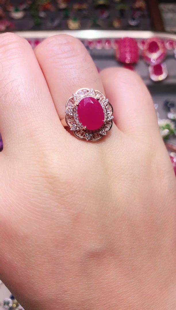 银S925镶嵌戒指红宝石....