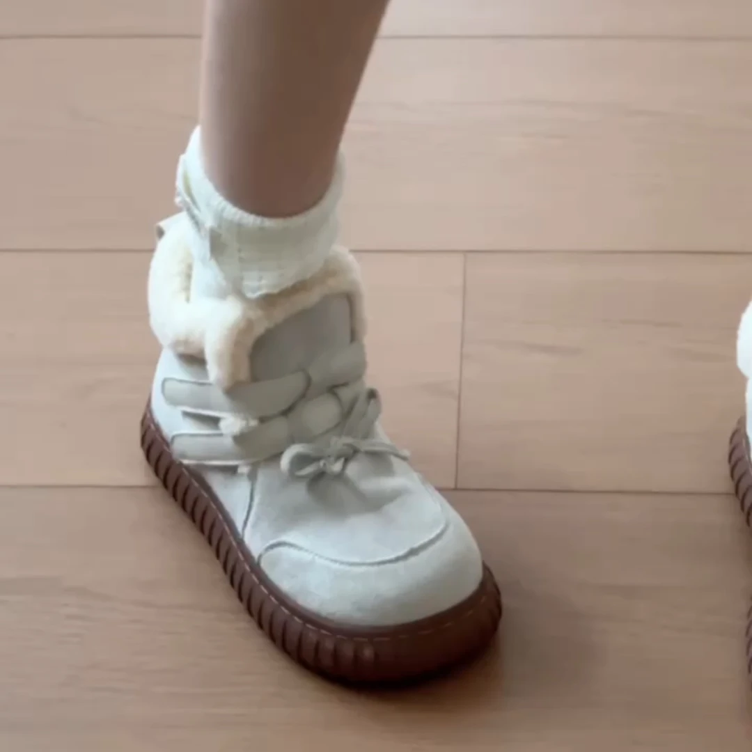 英伦风保暖厚底雪地靴女2025秋冬季新款加绒学院风增高勃肯棉鞋潮