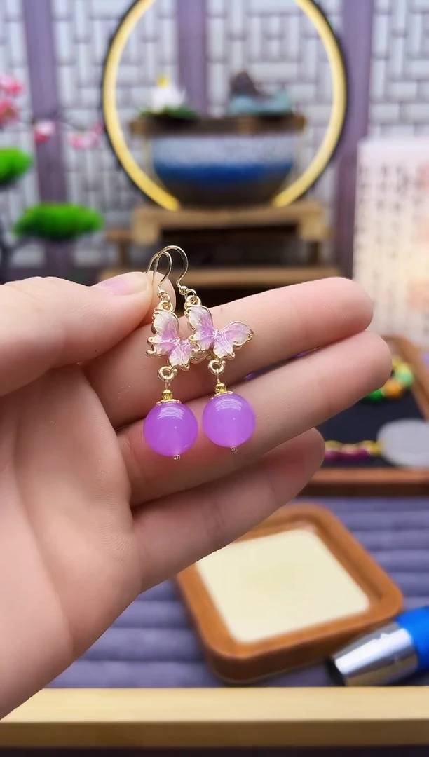 翡翠14K金镶嵌耳饰E48