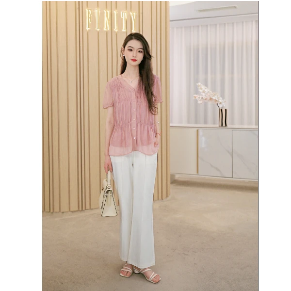 FINITY菲妮迪新款100%桑蚕丝时尚纯色休闲宽松显瘦遮肉气质百搭女