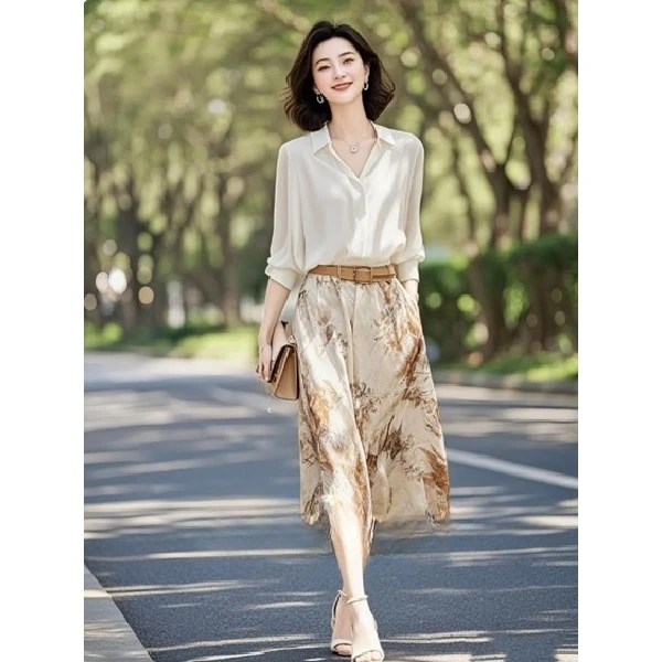 2025开春搭配韩系风格松弛感穿搭一整套高级感气质休闲白色套装裙