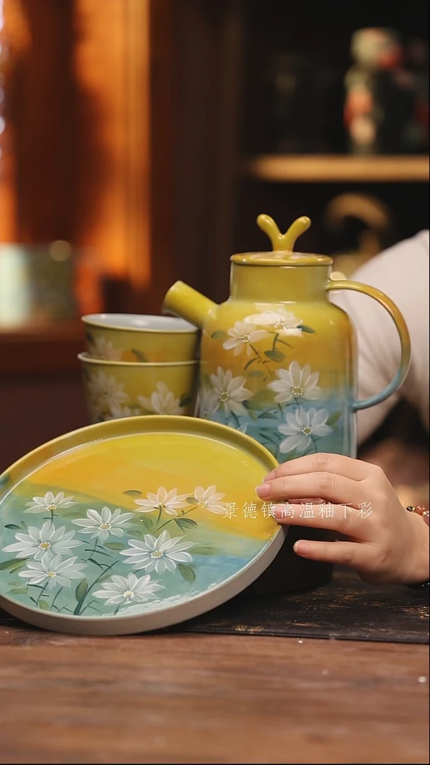 陶瓷景德镇高温釉下手绘陶瓷@L648@