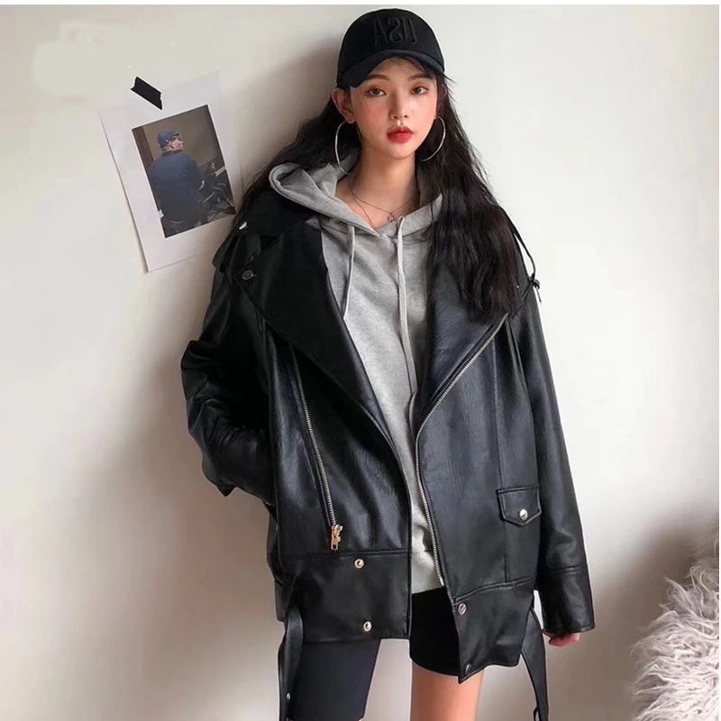 3952号#2008#春百搭双口袋拉链皮外套