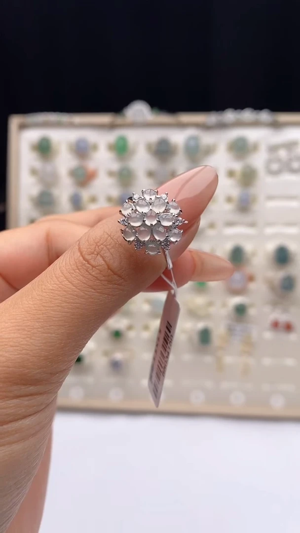 翡翠戒指银S925镶嵌墨****K天然A货翡翠