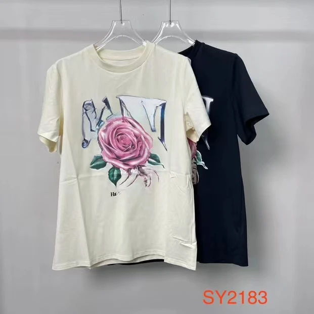 小黑家】长  柔软亲肤玫瑰花字母印花时尚减龄T恤2183