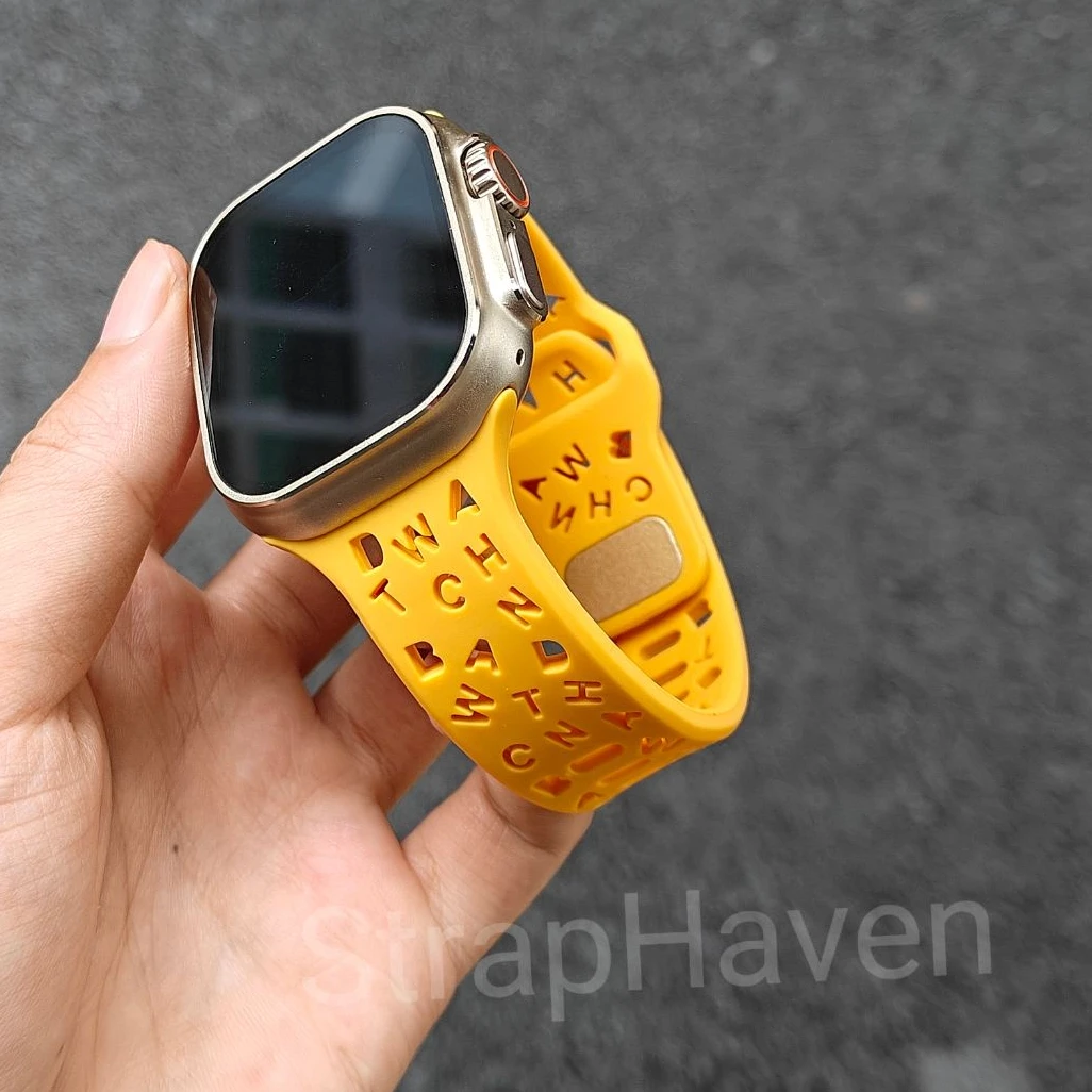 字母硅胶表带适用苹果手表applewatchS10透气iwatch987镂空ultra
