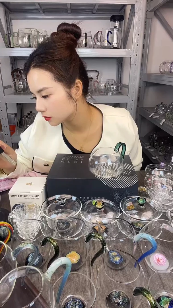 手工艺品玻璃禾器 承轩茶海浅紫色