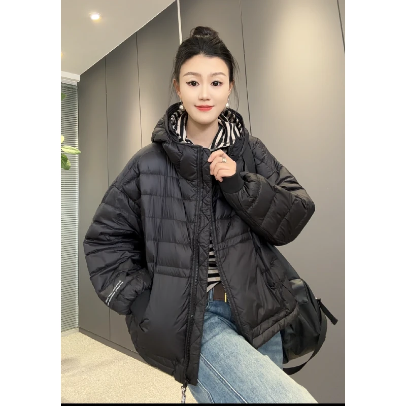7281太谷休闲时尚简约百搭韩版连帽轻薄款宽松保暖羽绒服女士