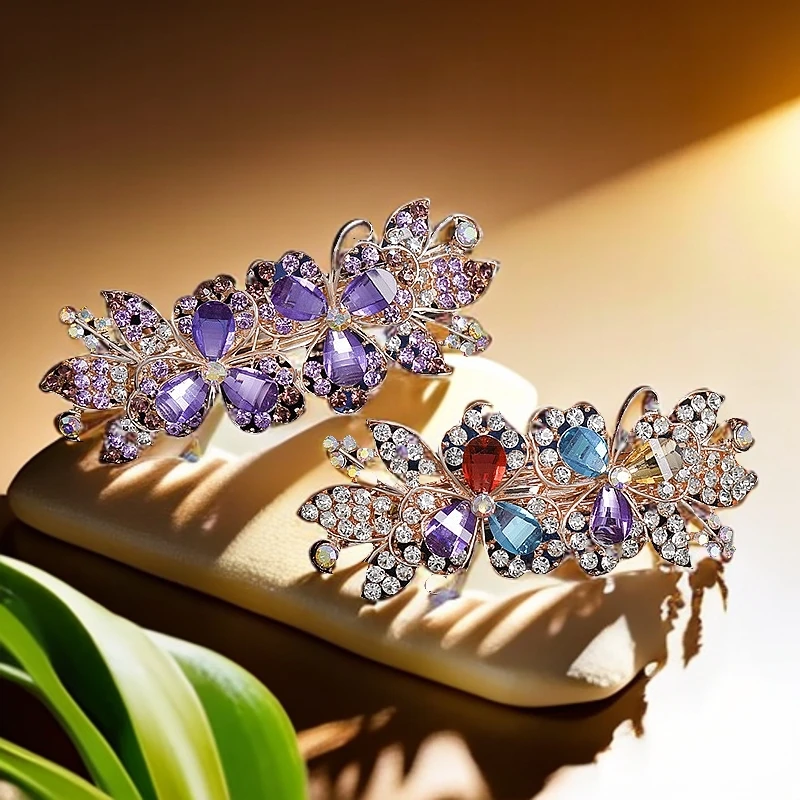 发卡后脑勺高端水晶夹子蝴蝶结头饰女卡一字夹妈妈半扎发发夹顶夹