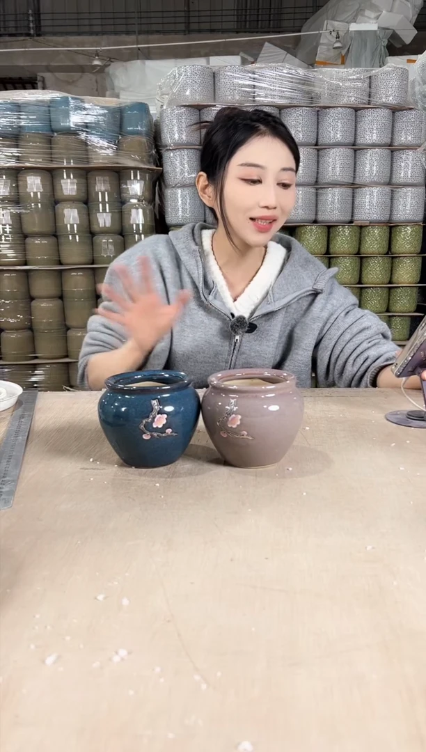【闪购商品】陶瓷小罐罐粉勾花+小罐罐蓝勾花10x10