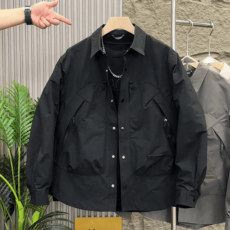 春秋新款美式工装翻领夹克外套男时尚潮流宽松百搭休闲上衣冲锋衣