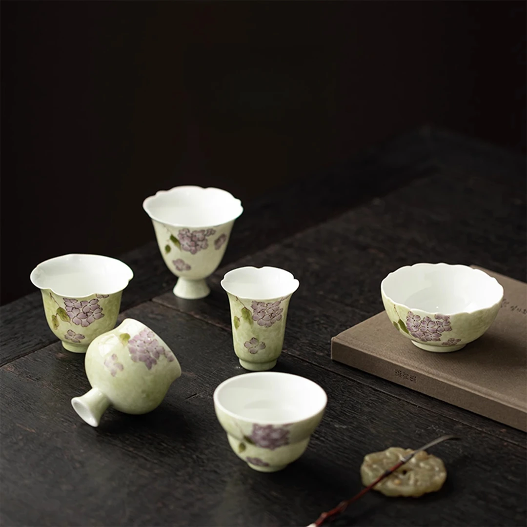 手绘绣球花茶杯陶瓷闻香杯主人杯家用女士精致小杯送闺蜜