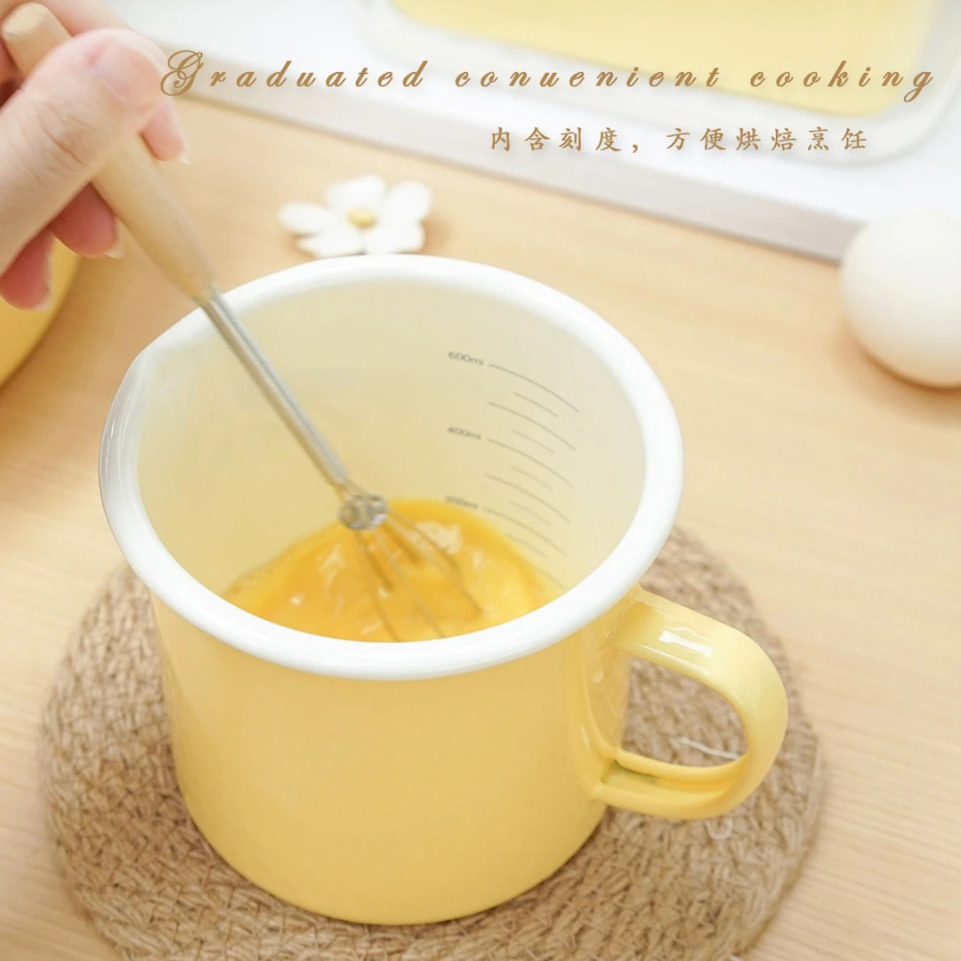 肥龙珐琅奶黄搪瓷卷边漏嘴奶杯量杯含刻度无涂层烘焙料理杯加厚量