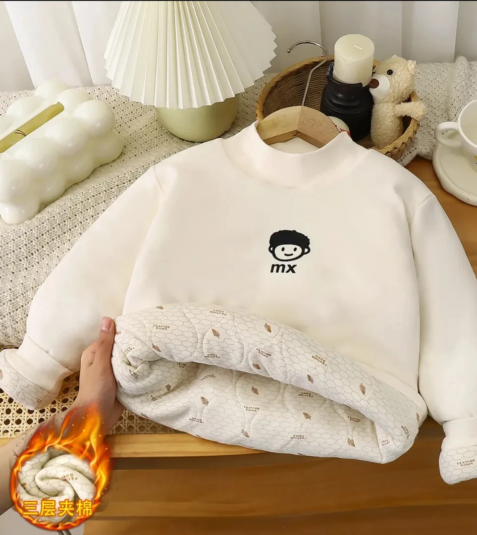 【三层夹棉温变保暖】儿童冬季半高领打底小棉袄男女童保暖外穿上衣