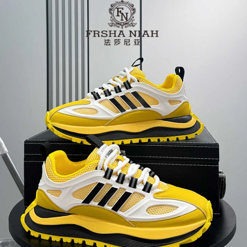 法莎尼亚老爹鞋男2025夏季新款百搭厚底网面透气内增高休闲运动鞋
