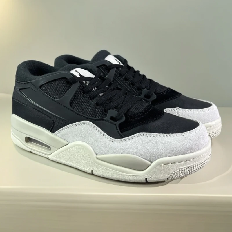 AJ4RM低帮黑浅骨白男女情侣透气中帮运动篮球鞋男鞋黑色室内地板