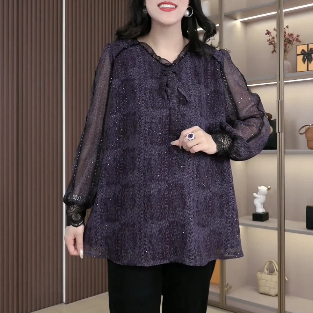 丹思慕秋季新款大码女装成熟贵气高级细闪时尚修身上衣ZB7732