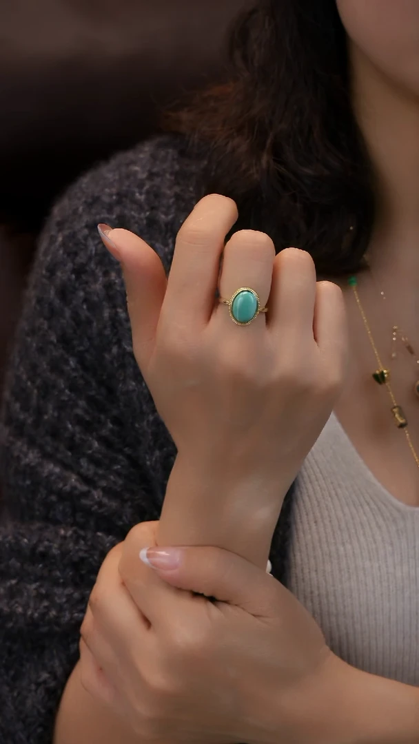 银S925镀金镶嵌绿松石戒指11111