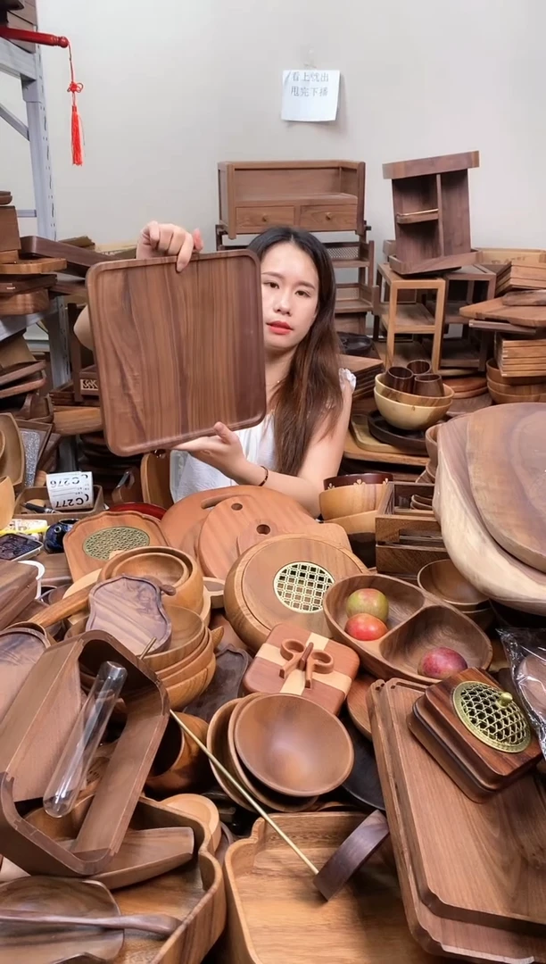 北美黑胡桃木带手抓槽托盘30*30*2cm