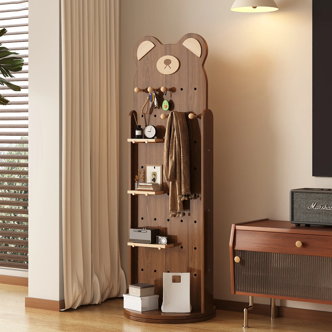 新中式穿衣镜洞洞板可旋转收纳镜子挂衣一体客厅落地轻奢可移动镜