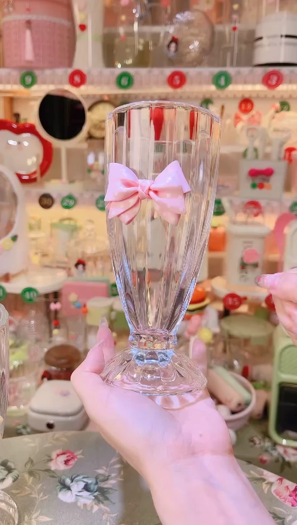 摆件品质好发货快放心拍！蝴蝶结果汁杯粉色