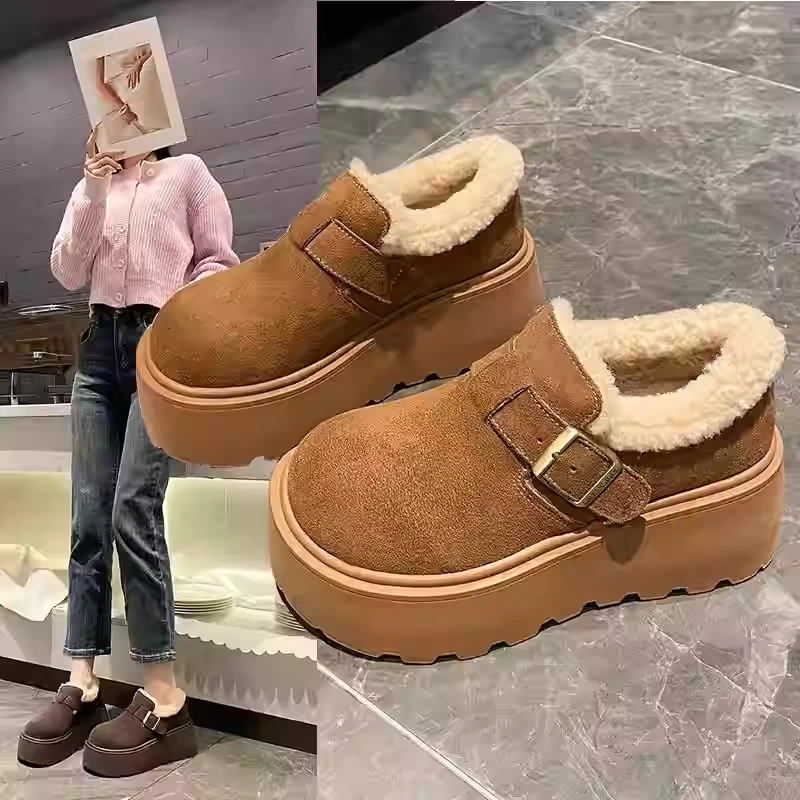 B复古勃肯鞋女冬加绒2025新爆款厚底高乐福鞋面包鞋雪地棉鞋铁头