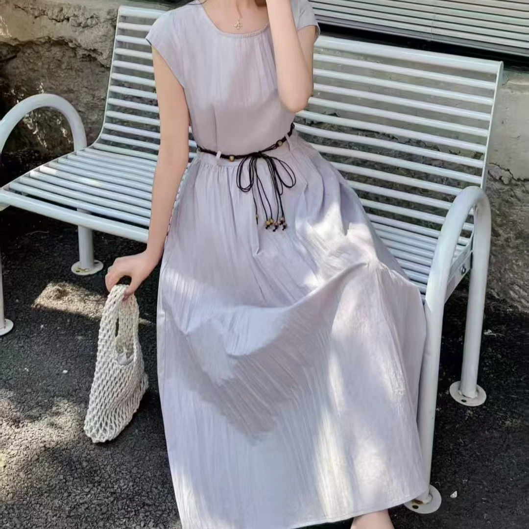 ES8073  新款  时尚设计感收腰圆领连衣裙