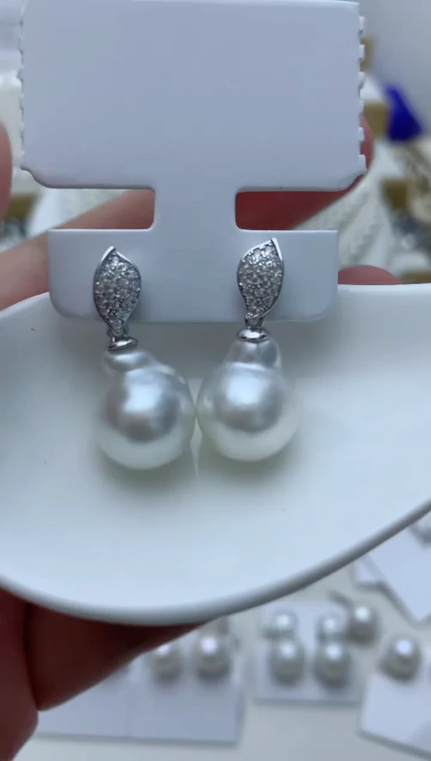 银S925镶嵌海水珍珠耳饰e39
