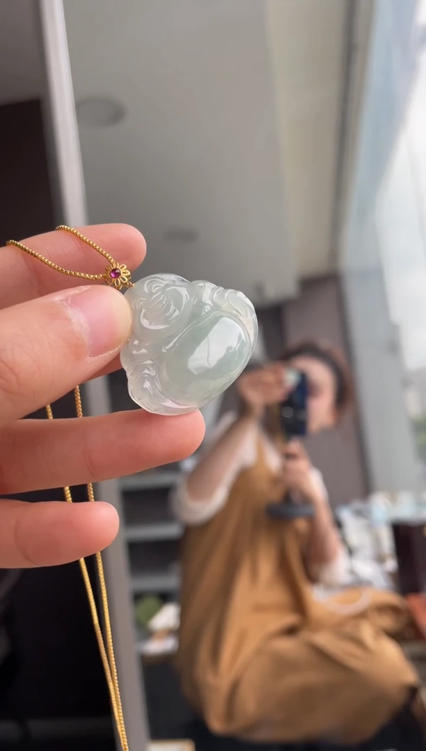 吊坠(不含链)18K金镶嵌翡翠天然缅甸A货翡翠