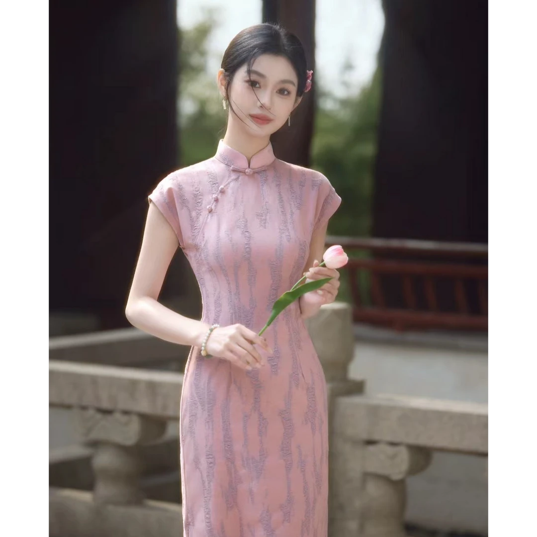 《花间月》新款粉色改良旗袍女夏气质款少女绝美新中式连衣裙5952