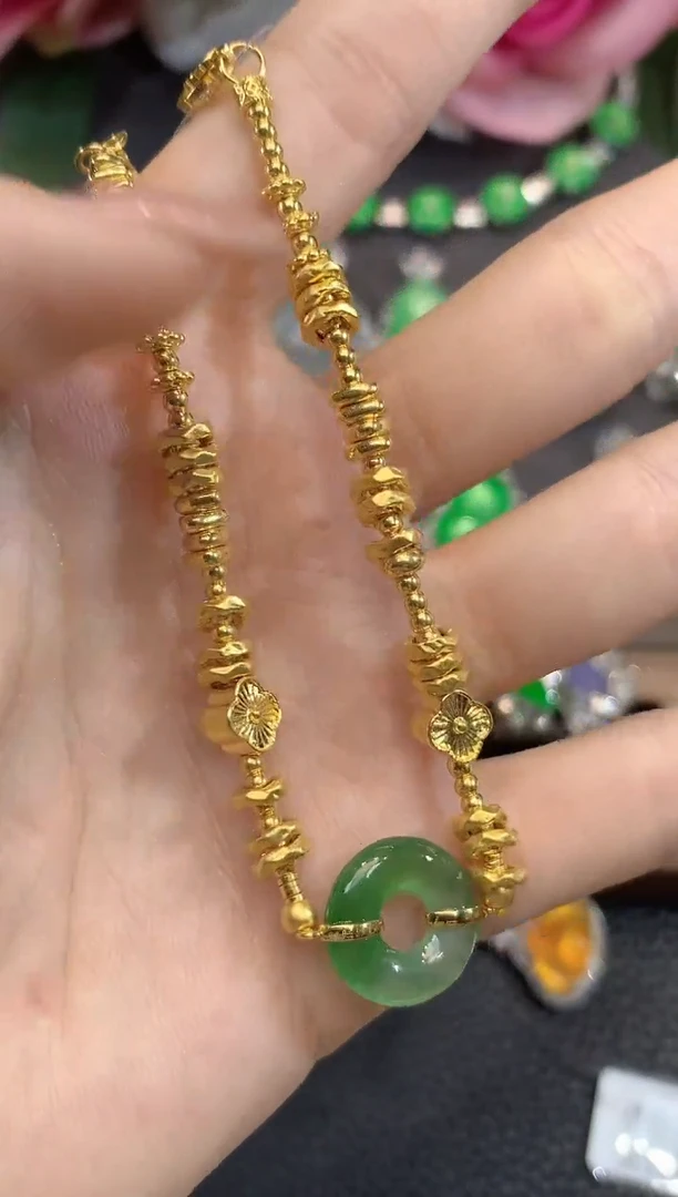 足金镶嵌手链翡翠C65翡翠