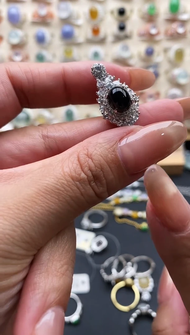 银S925镶嵌戒指翡翠缅甸天然A货翡翠11   3-9