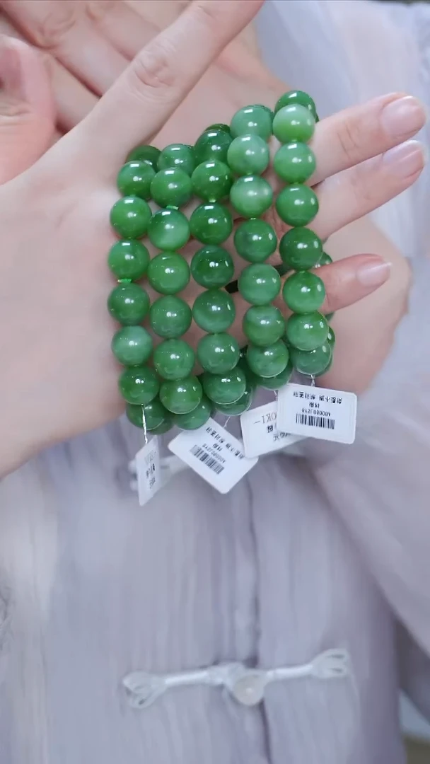 手链未镶嵌和田玉（碧玉）19【微黑点】多样性发一珠径12