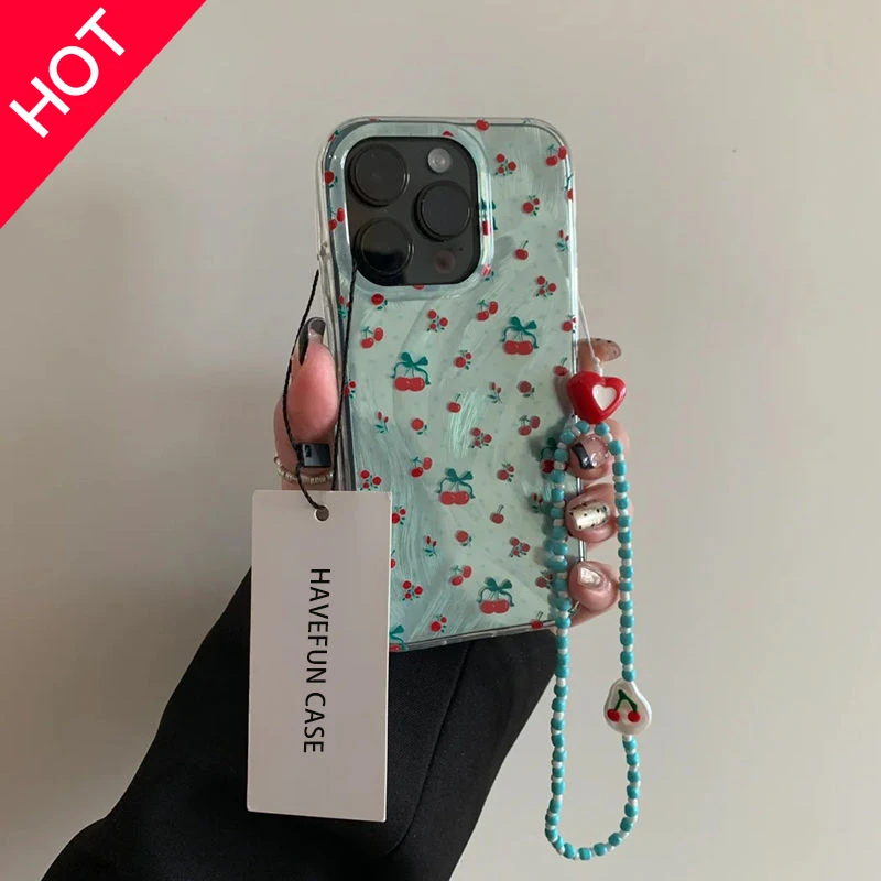 兰知春序绿樱桃适用苹果16手机壳羽纱iphone15promax保护套14手链