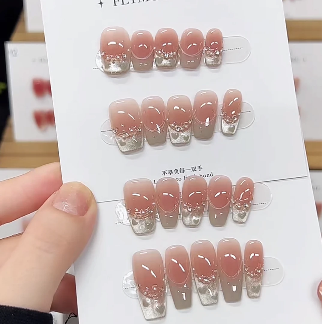 桃红柳绿 蝶诗舞 纯手工定制美甲贴片  春夏显白定制穿戴甲10片