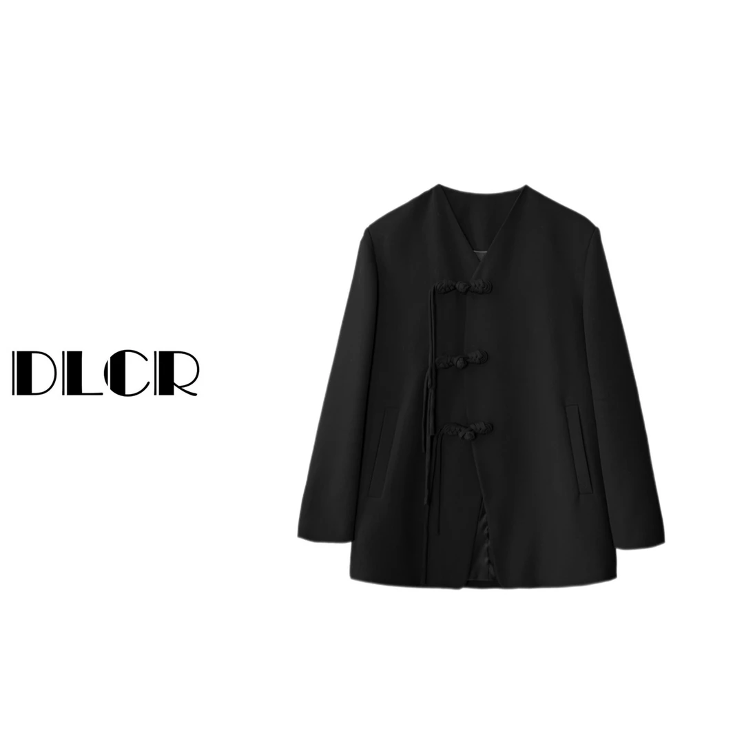 DLCR2025春季清仓福利中国风盘扣长袖高级感黑色西装外套复古中式