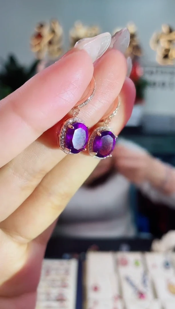 【闪购商品】紫晶耳饰银S925镶嵌耳饰