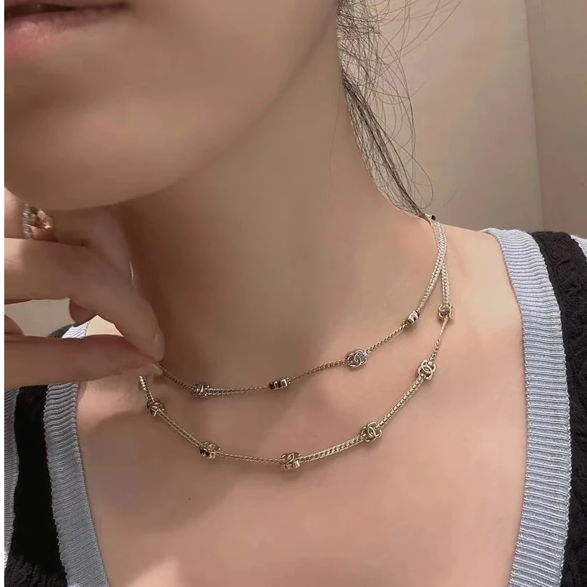 POLOVE CC联名经典双C标识饰边 金属 项链 女款 金色