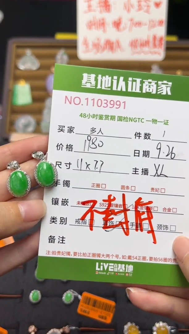 银S925镶嵌翡翠耳饰多人